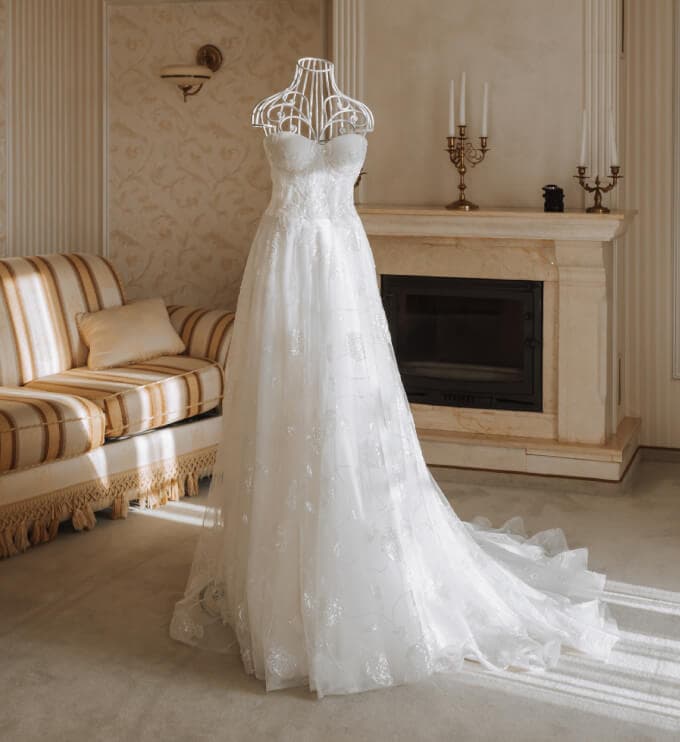 White wedding gown prepared for preservation